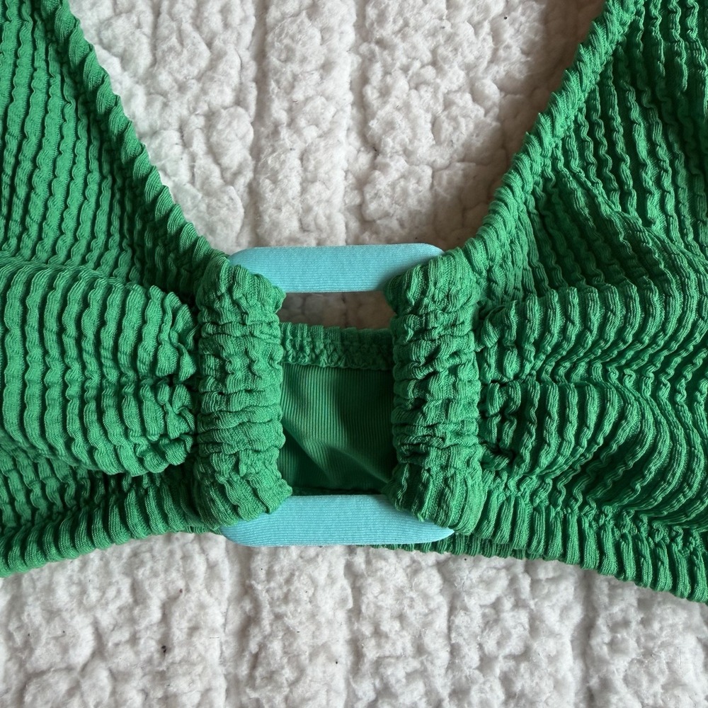Aerie Crinkle Ring Wide Strap Scoop Bikini Top Women's Size XL Green Blue - Picture 3 of 6